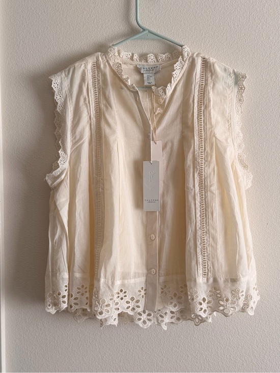 Calypso St. Barth Tops - Calypso St. Barth Cream Eyelet Lace-Trim Sleeveless Blouse
